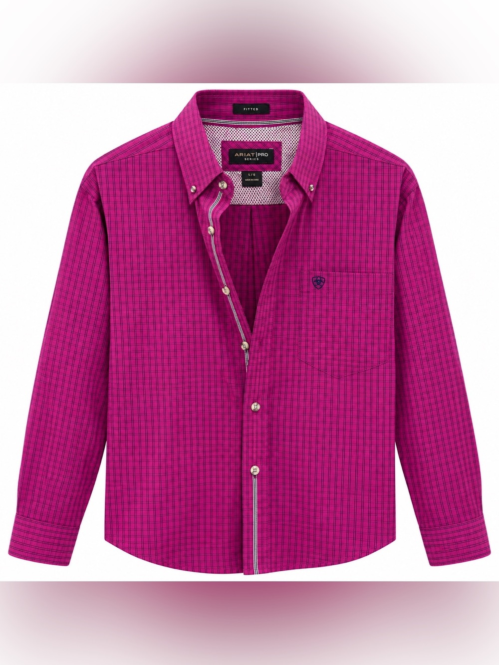 Ariat Pro Series Mens L Fitted Purple Plaid Western Shirt Long Sleeve